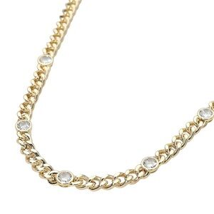 14K Gold Plated Round Bezel Set Chunky Curb Chain Necklace with CZ